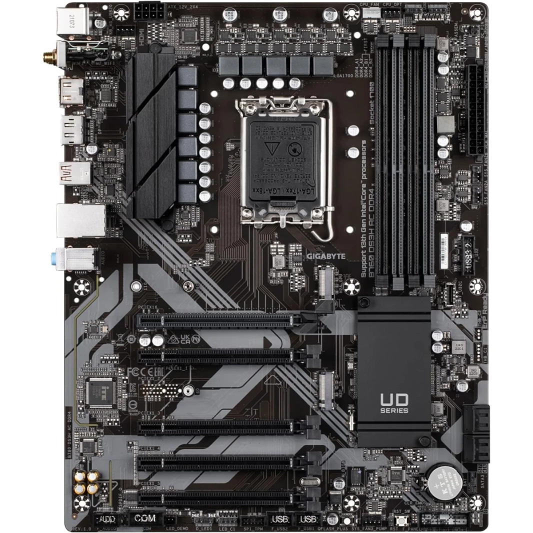 GIGABYTE B760 DS3H AX DDR4 (LGA 1700/ ATX/ DDR4/ M.2/ PCIe 4.0/Realtek Wi-Fi/Realtek GbE LAN/Q-Flash Plus/PCIe EZ-Latch/اللوحة الأم)