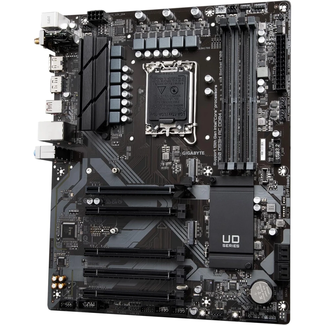 GIGABYTE B760 DS3H AX DDR4 (LGA 1700/ ATX/ DDR4/ M.2/ PCIe 4.0/Realtek Wi-Fi/Realtek GbE LAN/Q-Flash Plus/PCIe EZ-Latch/اللوحة الأم)