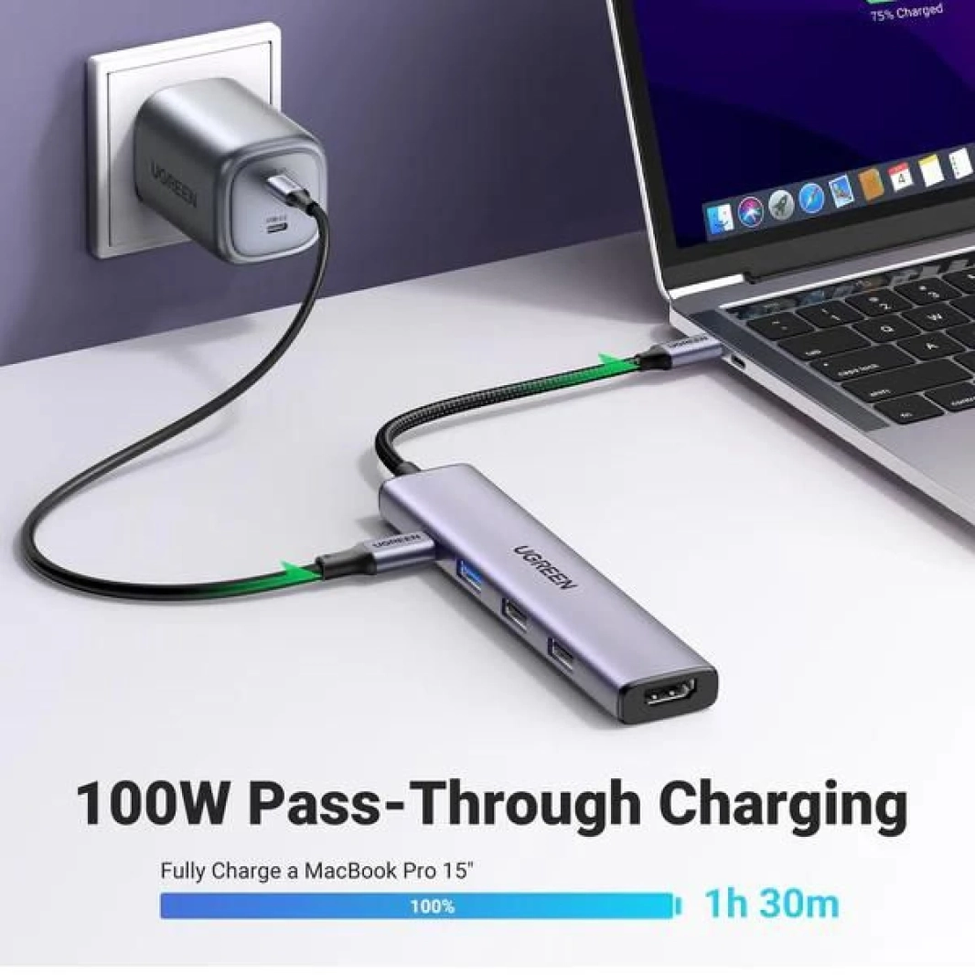 موزع USB-C 5 في 1 من Ugreen (100 واط PD، 4K@30Hz HDMI)