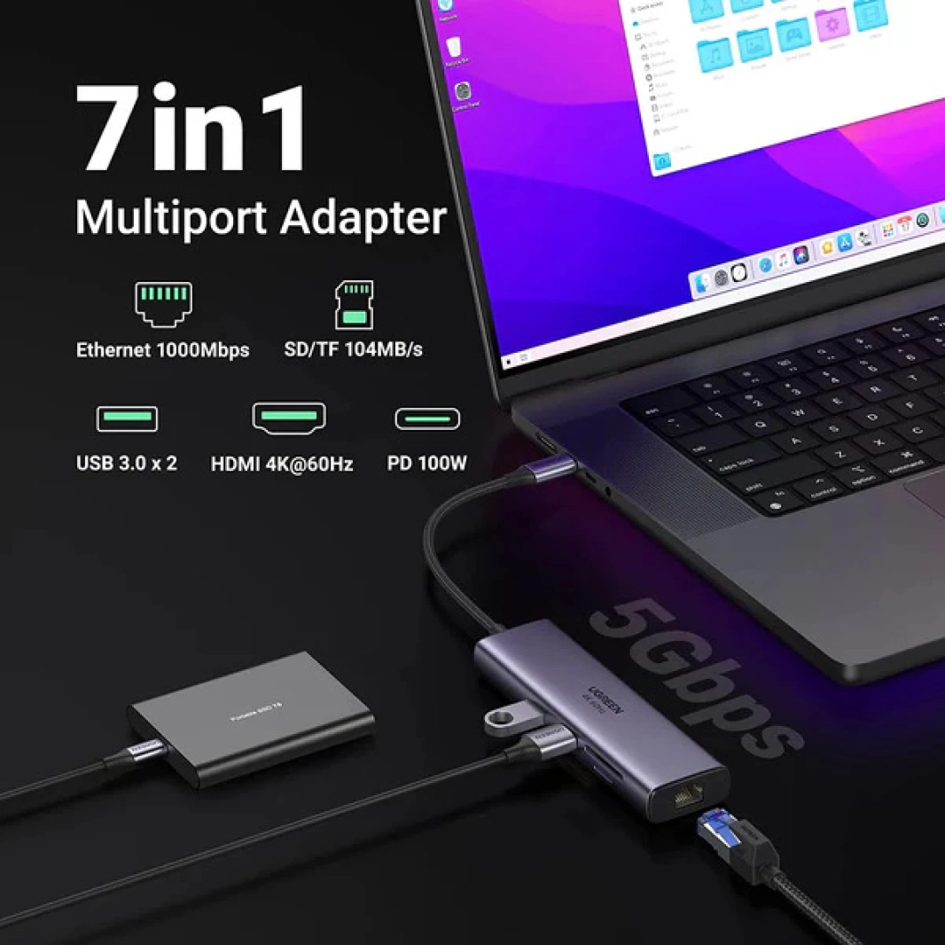 موزع USB C HDMI 4K 7 في 1 من Ugreen