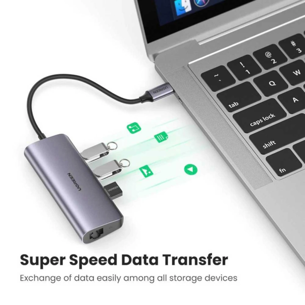 موزع USB C من UGREEN من النوع C إلى 3 منافذ USB 3.0 مع محول Gigabit Ethernet