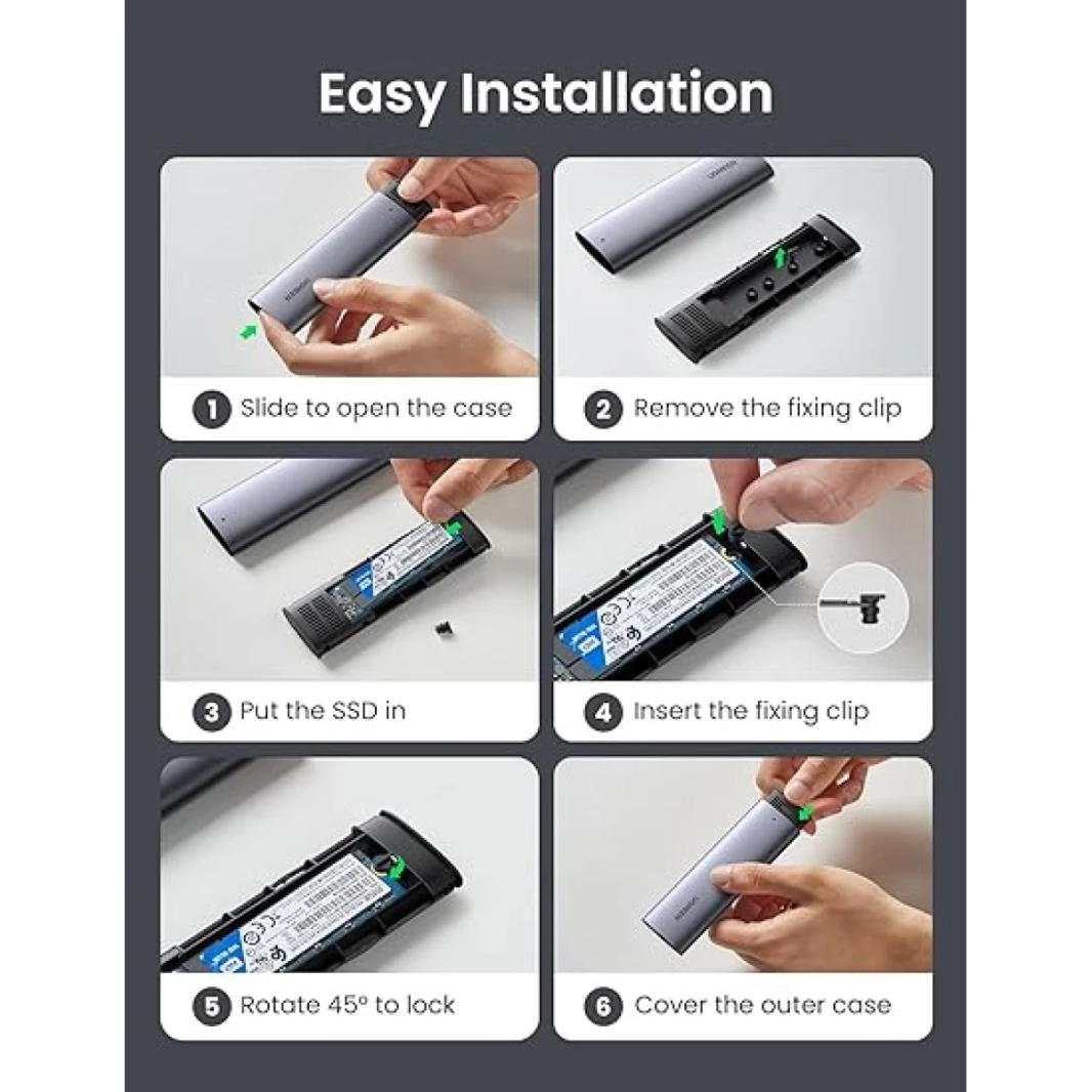 علبة SSD من UGREEN M.2 SATA NGFF من الألومنيوم ومنفذ USB 3.1