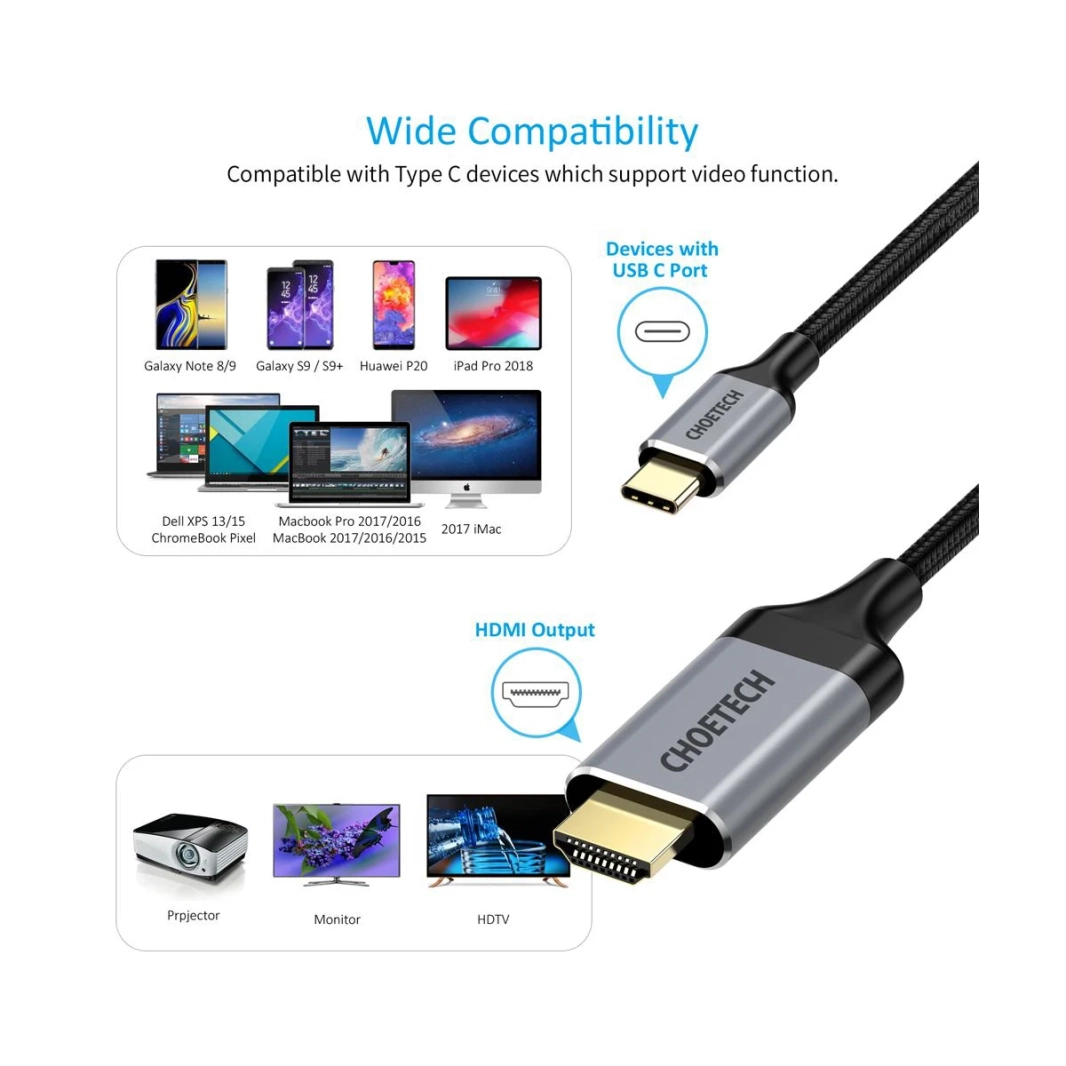 Choetech USB Type-C ذكر، HDMI ذكر