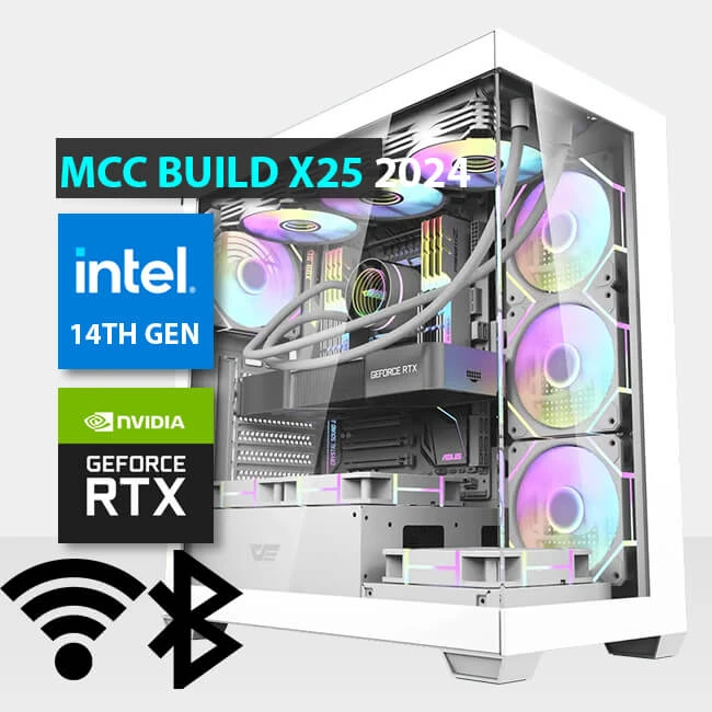 MCC X25-24 - جهاز كمبيوتر للألعاب من Midas || Intel Core I9-14900KF 24-Core - بطاقة رسوميات GIGABYTE RTX 4080 SUPER AERO OC 16GB - ذاكرة وصول عشوائي DDR5 RGB سعة 16 جيجابايت