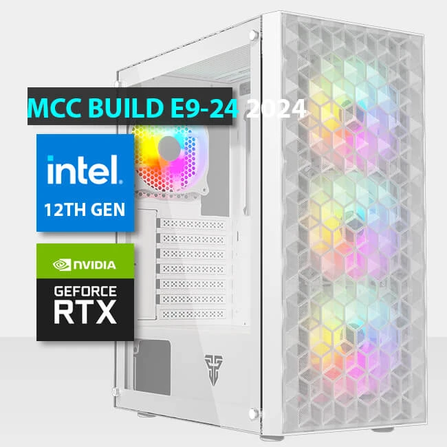 MCC E9-24 - جهاز كمبيوتر ألعاب MIDAS || معالج INTEL CORE I5-12400F سداسي النواة - بطاقة رسوميات RTX 3050 سعة 6 جيجابايت - ذاكرة وصول عشوائي DDR4 سعة 8 جيجابايت مع إضاءة RGB