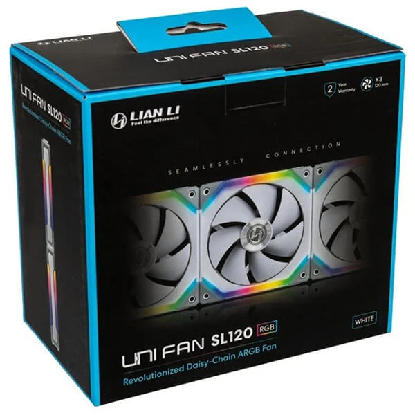 LIAN LI UNI SL120 Revolutionized Daisy-Chain ARGB Fan - WHITE (3 KIT PACKS)