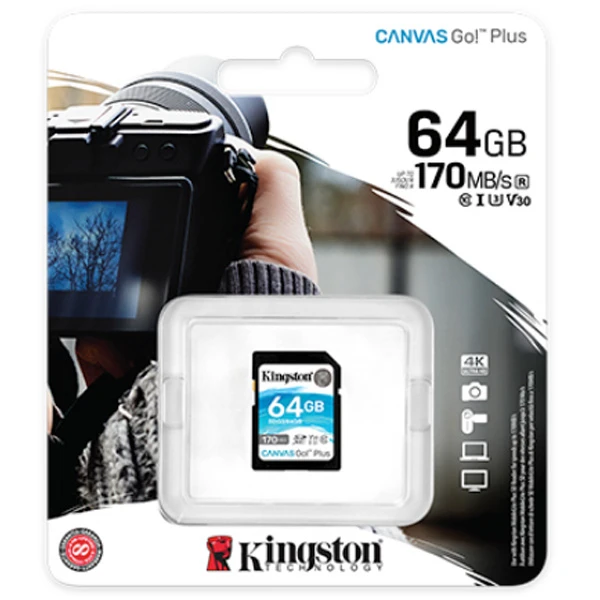 KINGSTON CANVAS GO PLUS SD MEMORY CARD 64GB 170MB/S