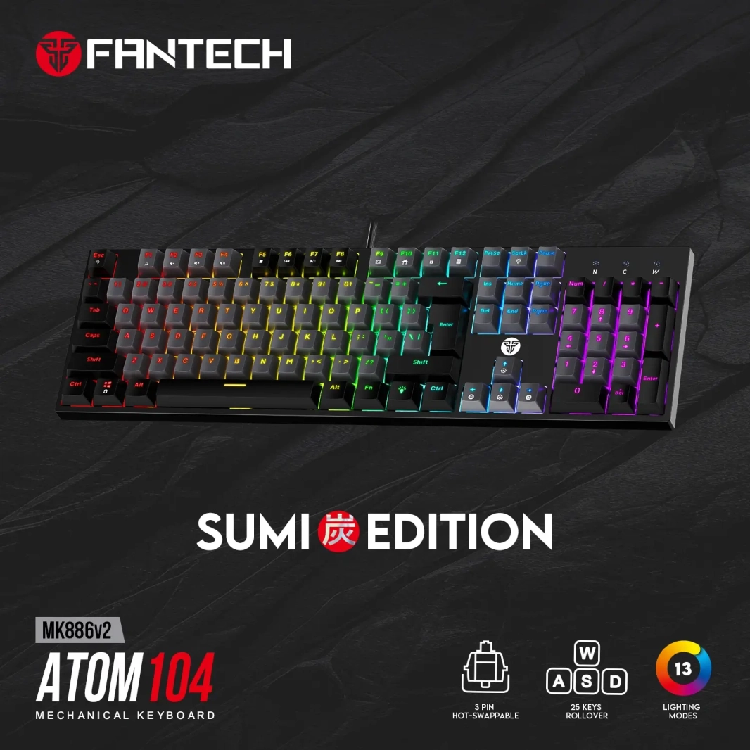 FANTECH ATOM104 MK886V2 GAMING MECHANICAL KEYBOARD - SUMI EDITION GREY