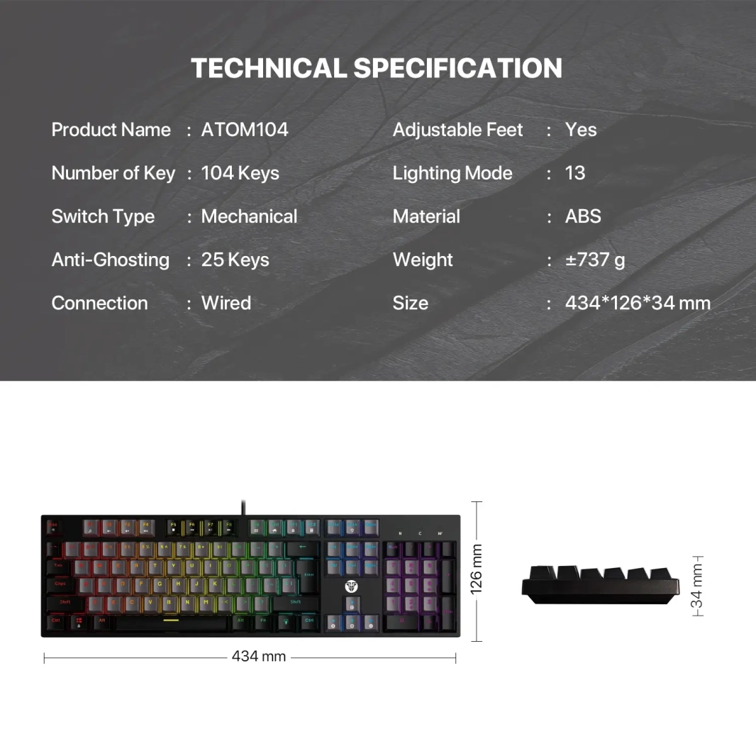 FANTECH ATOM104 MK886V2 GAMING MECHANICAL KEYBOARD - SUMI EDITION GREY