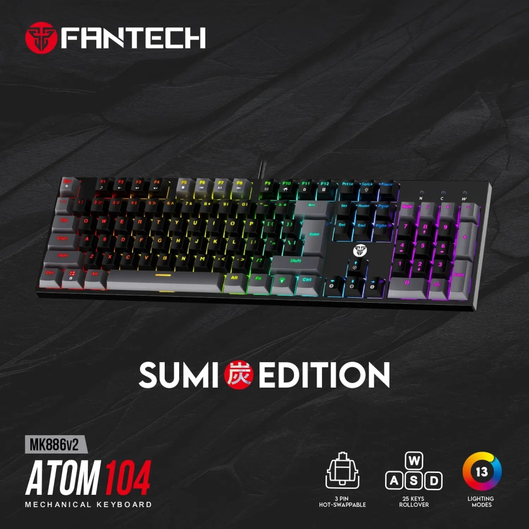 FANTECH ATOM104 MK886V2 GAMING MECHANICAL KEYBOARD - SUMI EDITION BLACK