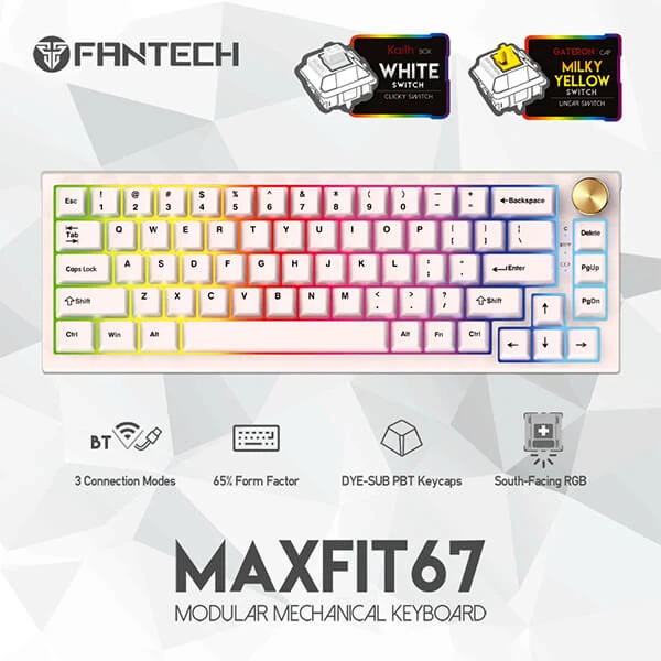 لوحة مفاتيح ميكانيكية لاسلكية FANTECH MAXFIT67 MK858، بلوتوث، RGB