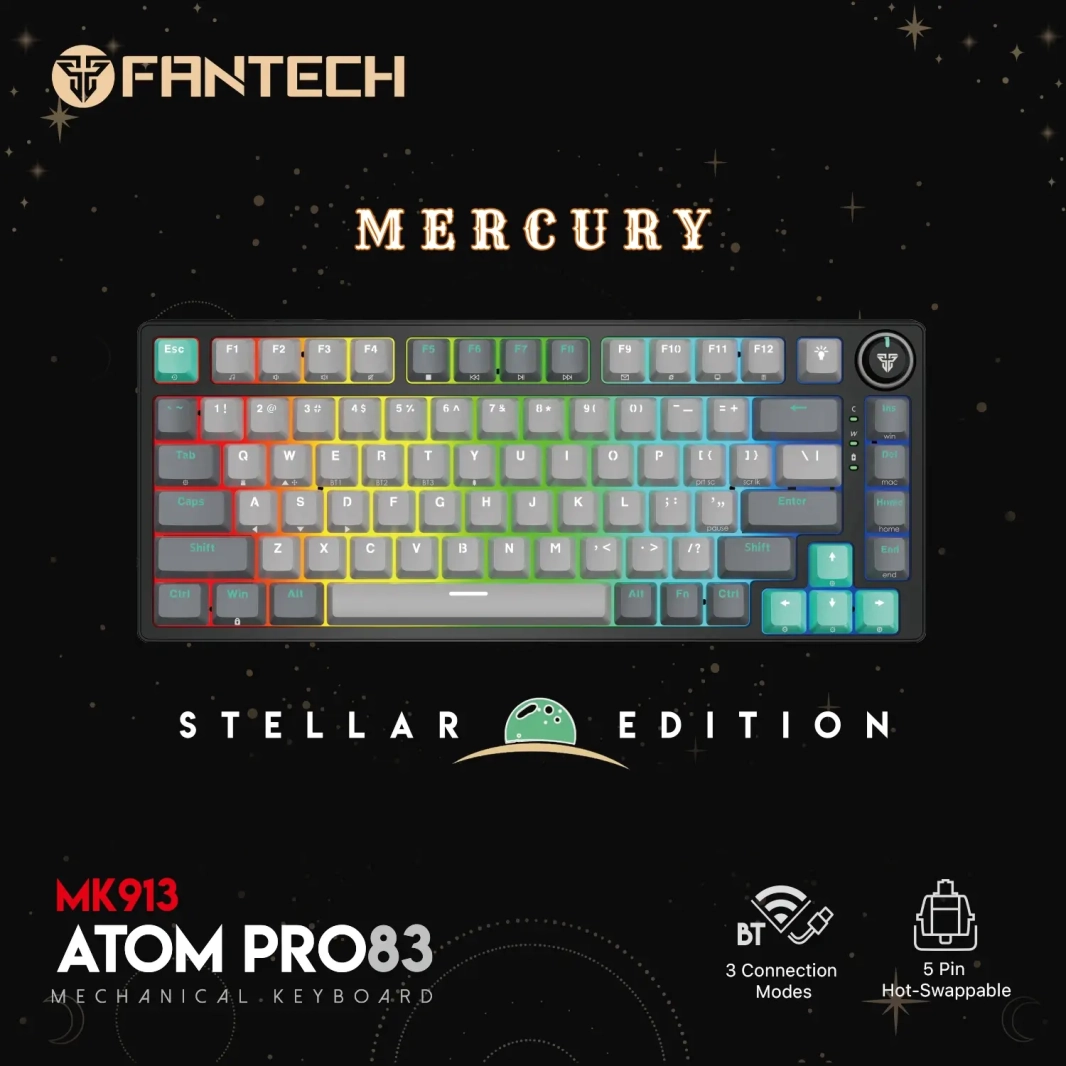 لوحة مفاتيح الألعاب الميكانيكية اللاسلكية FANTECH ATOM PRO83 MK913 – اتصال ثلاثي الأوضاع – إصدار STELLAR MERCURY