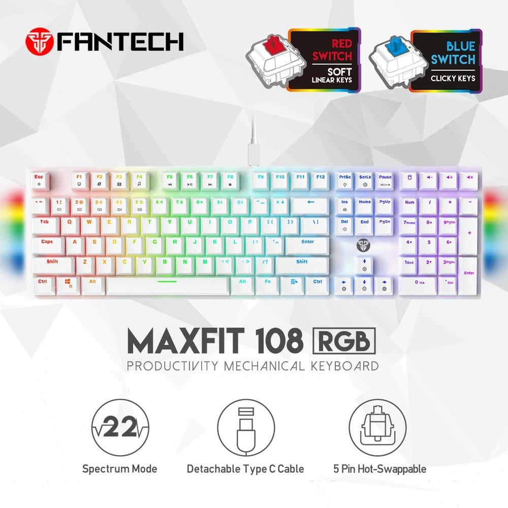 لوحة مفاتيح ميكانيكية FANTECH MAXFIT108 MK855 RGB - إصدار الفضاء