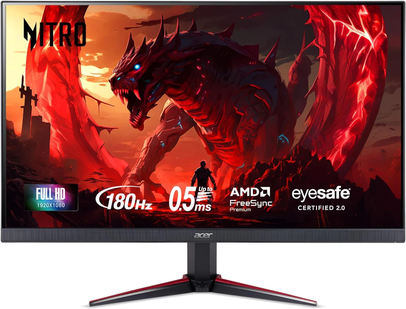 شاشة ألعاب LED ACER Nitro VG270 مقاس 27 بوصة بدقة FHD بمعدل تحديث 180 هرتز وتقنية IPS ووقت استجابة 0.5 مللي ثانية وتقنية HDR10 مع مكبرات صوت مدمجة