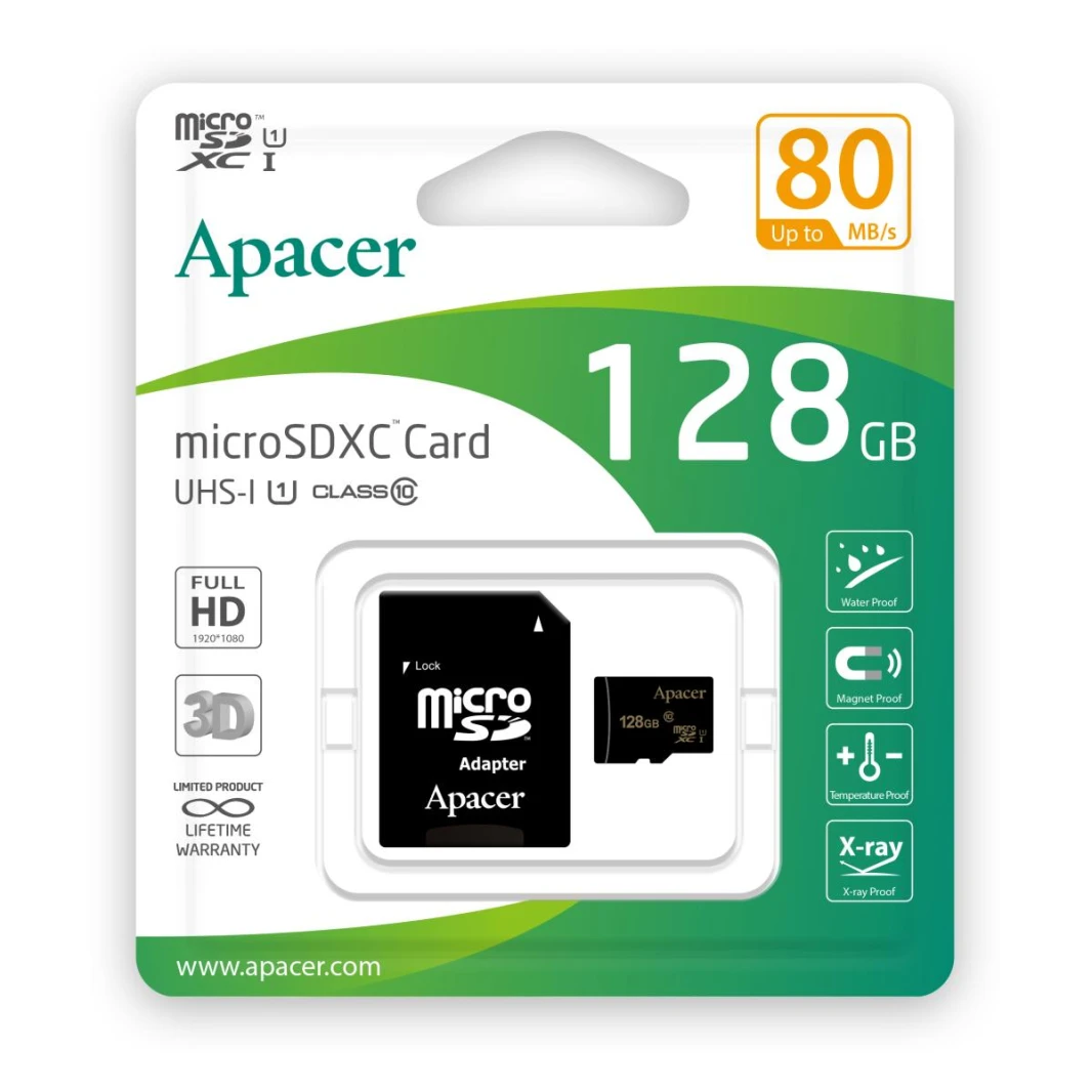 بطاقة ذاكرة Apacer microSDXC/SDHC UHS-I U1 Class 10 سعة 128 جيجابايت