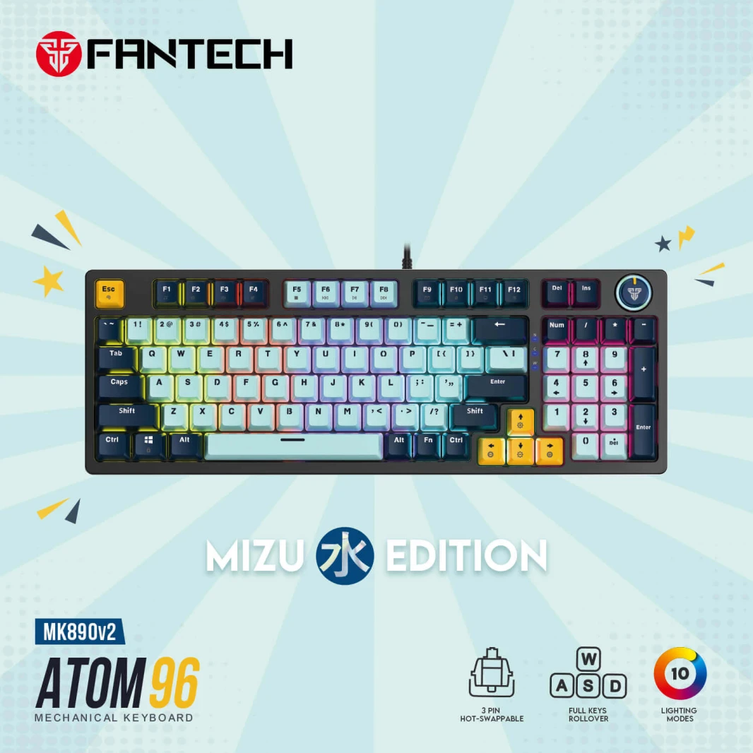 FANTECH ATOM96 MK890V2 MECHANICAL GAMING KEYBOARD – MIZU SERIES SKY BLUE