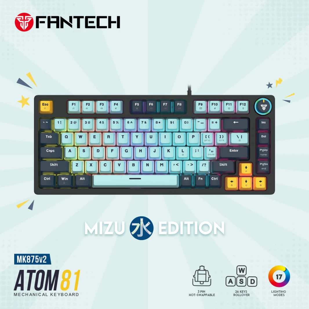 FANTECH ATOM81 MK875V2 MECHANICAL GAMING KEYBOARD – MIZU SERIES SKY BLUE