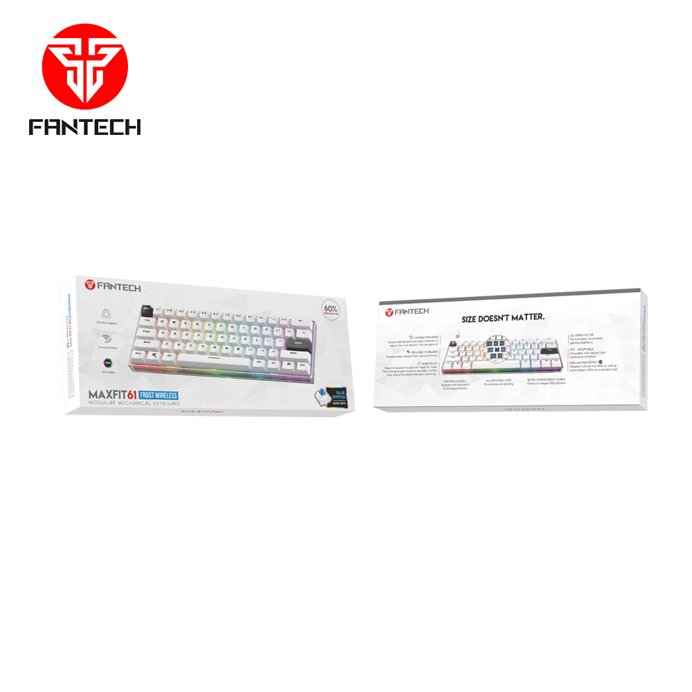 FANTECH MAXFIT61 FROST MK857 WIRELESS RGB SPACE EDITION MECHANICAL KEYBOARD – 3 CONNECTION MODES - WHITE