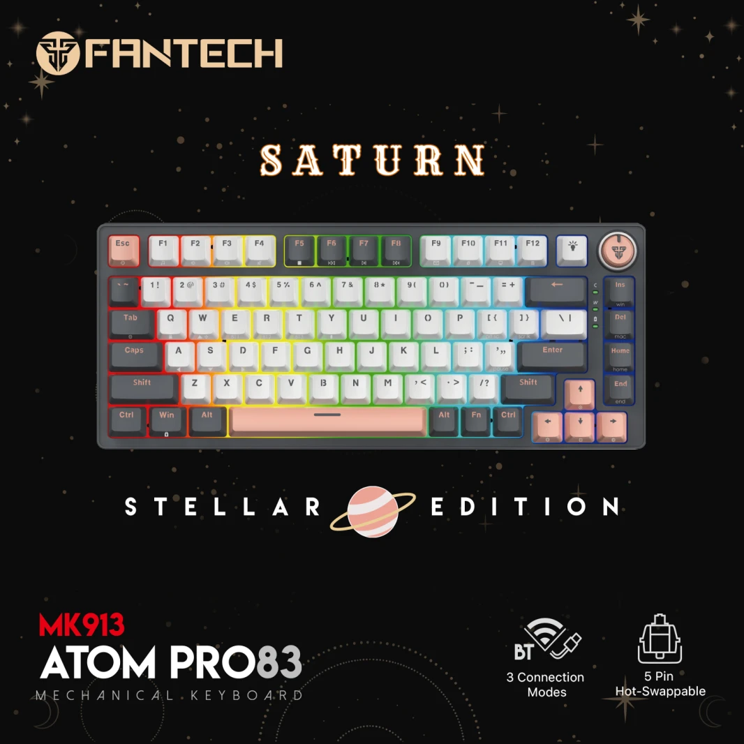 FANTECH ATOM PRO83 MK913 WIRELESS MECHANICAL GAMING KEYBOARD – TRI-MODE CONNECTION – STELLAR EDITION SATURN