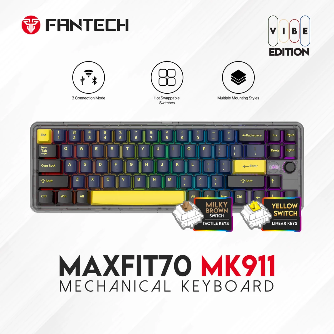 FANTECH MAXFIT70 MK911 WIRELESS 65% MECHANICAL GAMING KEYBOARD TRI-MODE CONNECTION - Double-Shot PBT - GRAND COBALT