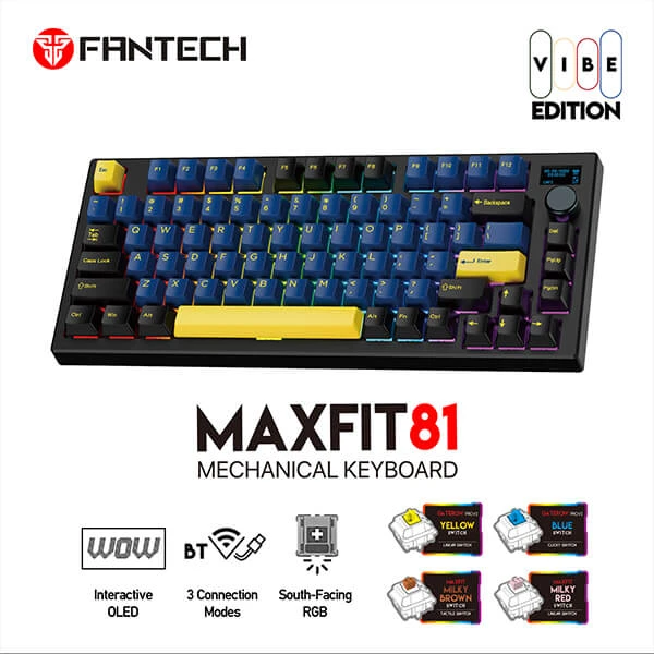 FANTECH MAXFIT81 MK910 VIBE EDITION GRAND COBALT RGB Tri-mode Connections Modular Mechanical Gaming Keyboard (PBT KEYCAPS)