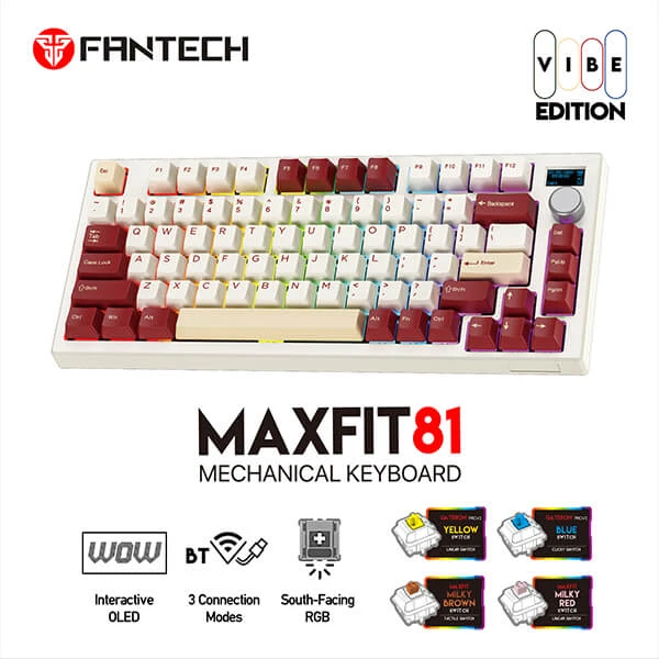 FANTECH MAXFIT81 MK910 VIBE EDITION ROYAL PRINCE RGB Tri-mode Connections Modular Mechanical Gaming Keyboard (PBT KEYCAPS)