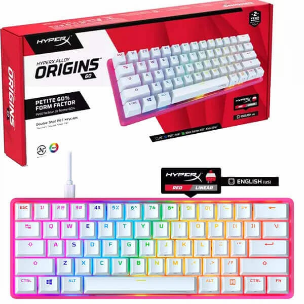 HyperX ALLOY ORIGINS 60 MECHANICAL GAMING KEYBOARD - DOUBLE SHOT PBT KEYCAPS - PINK