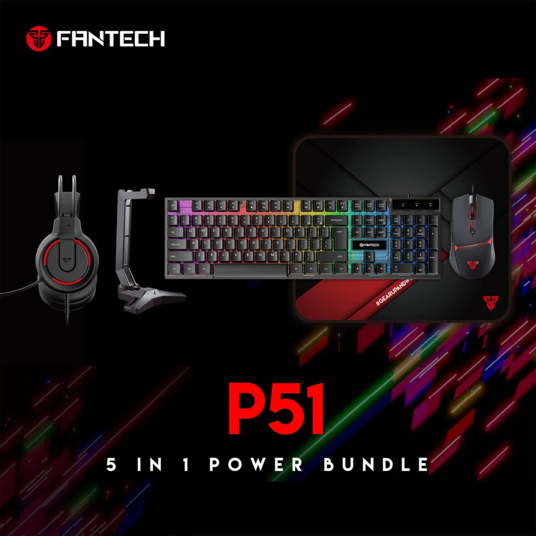 Fantech P51 5-in-1 Keyboard Combo with Mouse + Mousepad + Headset + Headset stand