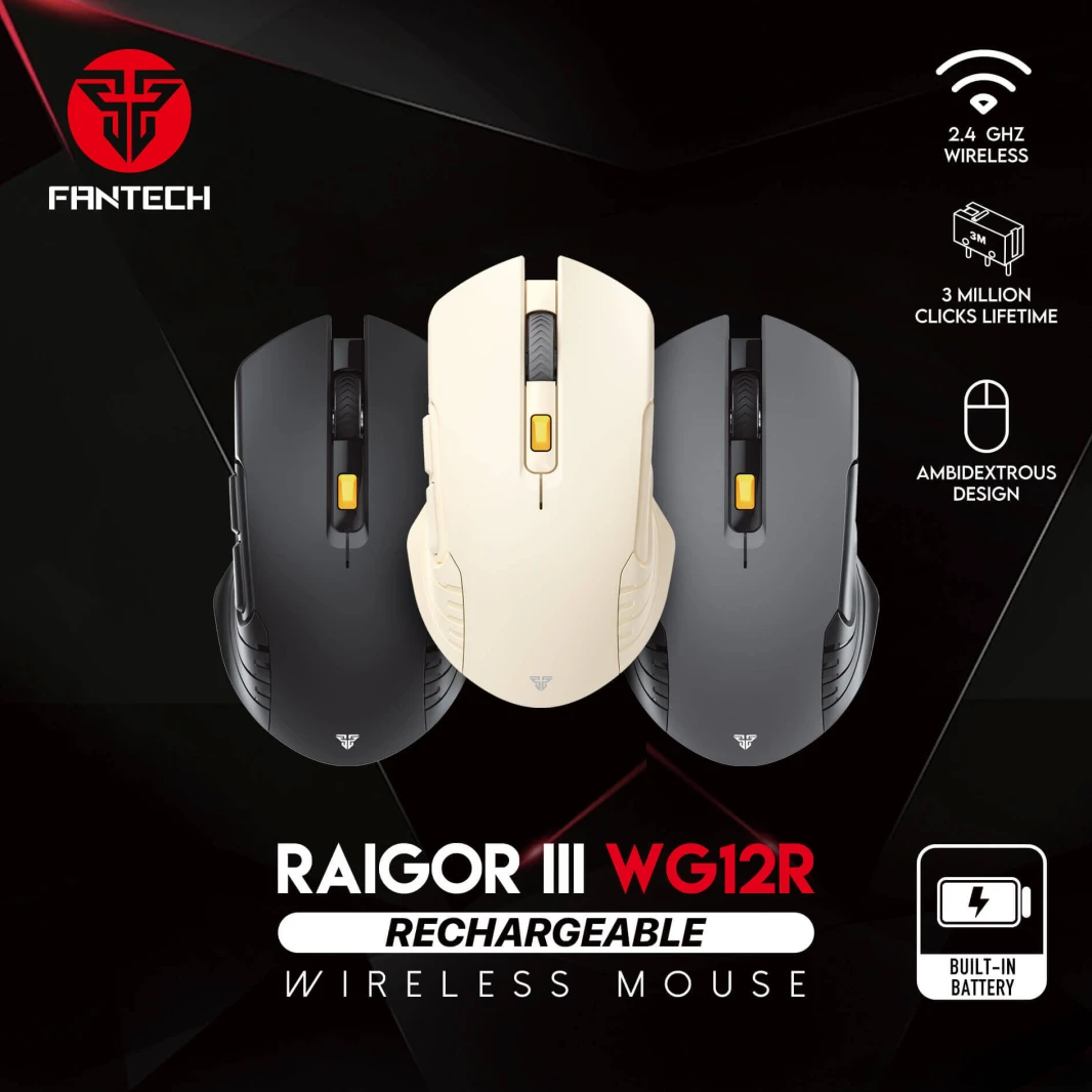 FANTECH RAIGOR III WG12R RECHARGEABLE WIRELESS GAMING MOUSE - BLACK