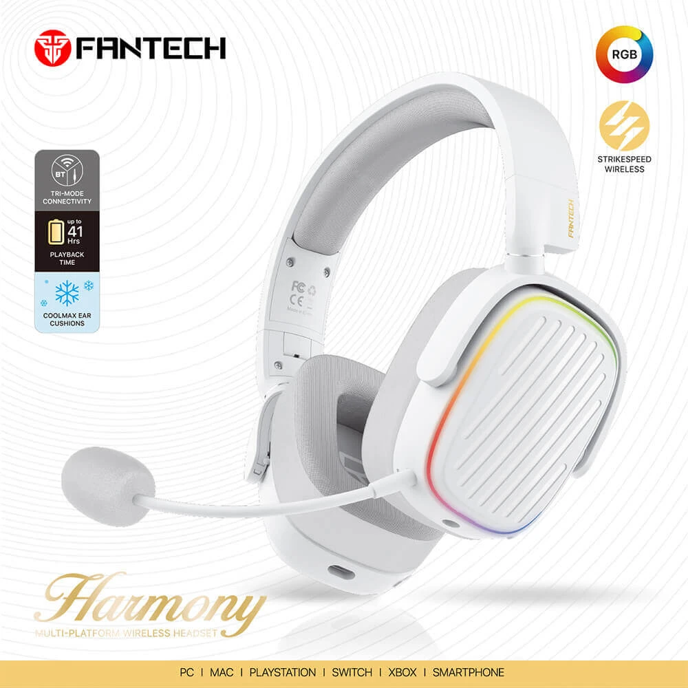 FANTECH HARMONY WHG02 WIRELESS & BLUETOOTH HEADPHONE - TRI MODE CONNECTION - WHITE