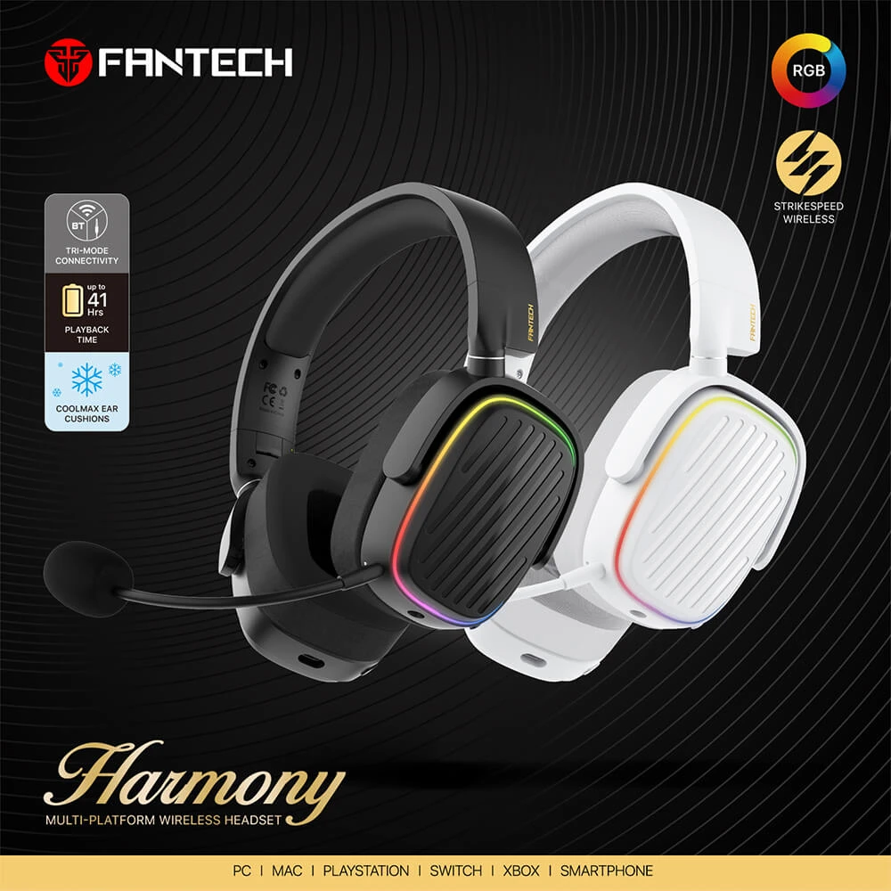 FANTECH HARMONY WHG02 WIRELESS & BLUETOOTH HEADPHONE - TRI MODE CONNECTION - WHITE