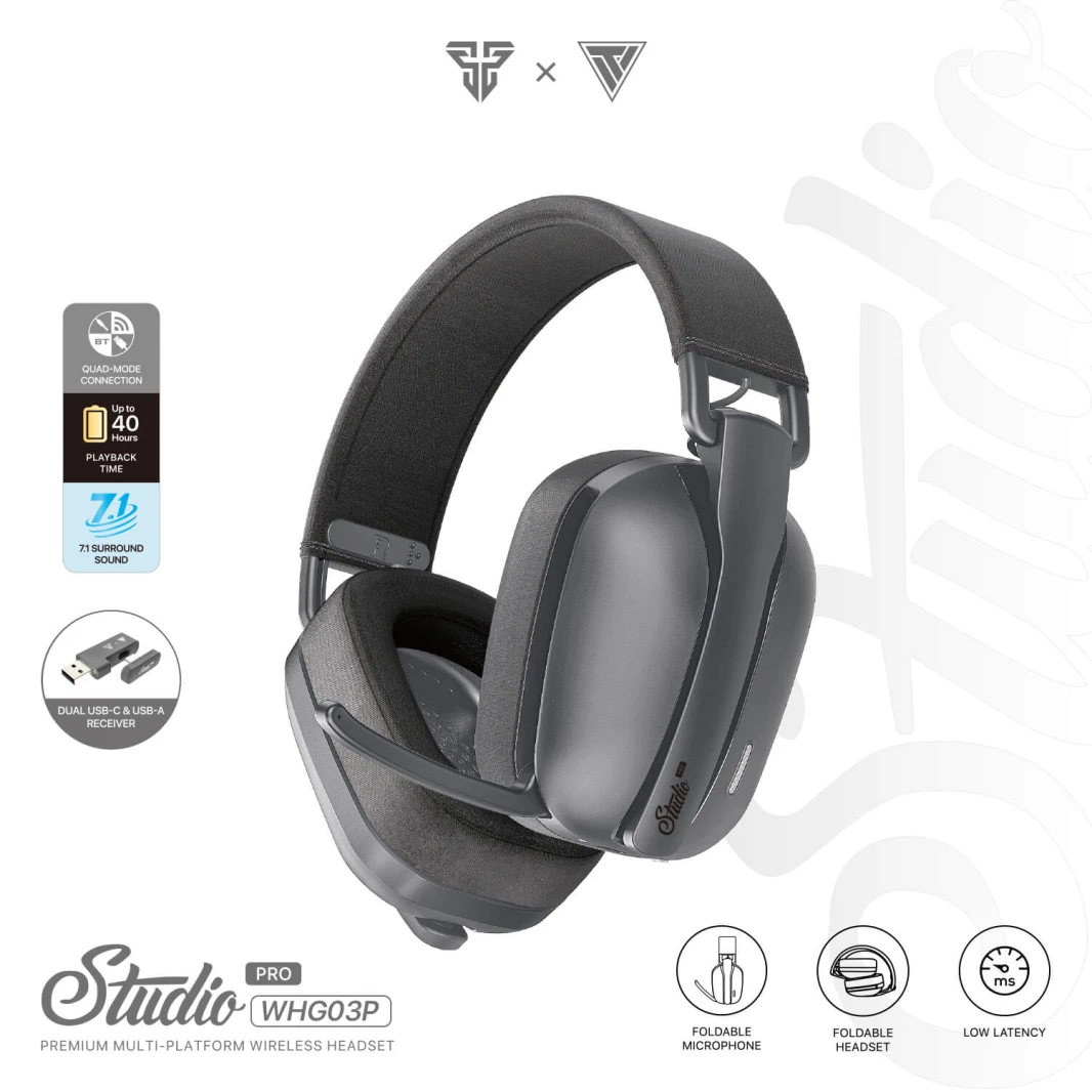 FANTECH STUDIO PRO WHG03 7.1 SURROUND SOUND BLUETOOTH & WIRELESS GAMING HEADSET - GREYWITH USB DONGLE FOR PHONE USAGE