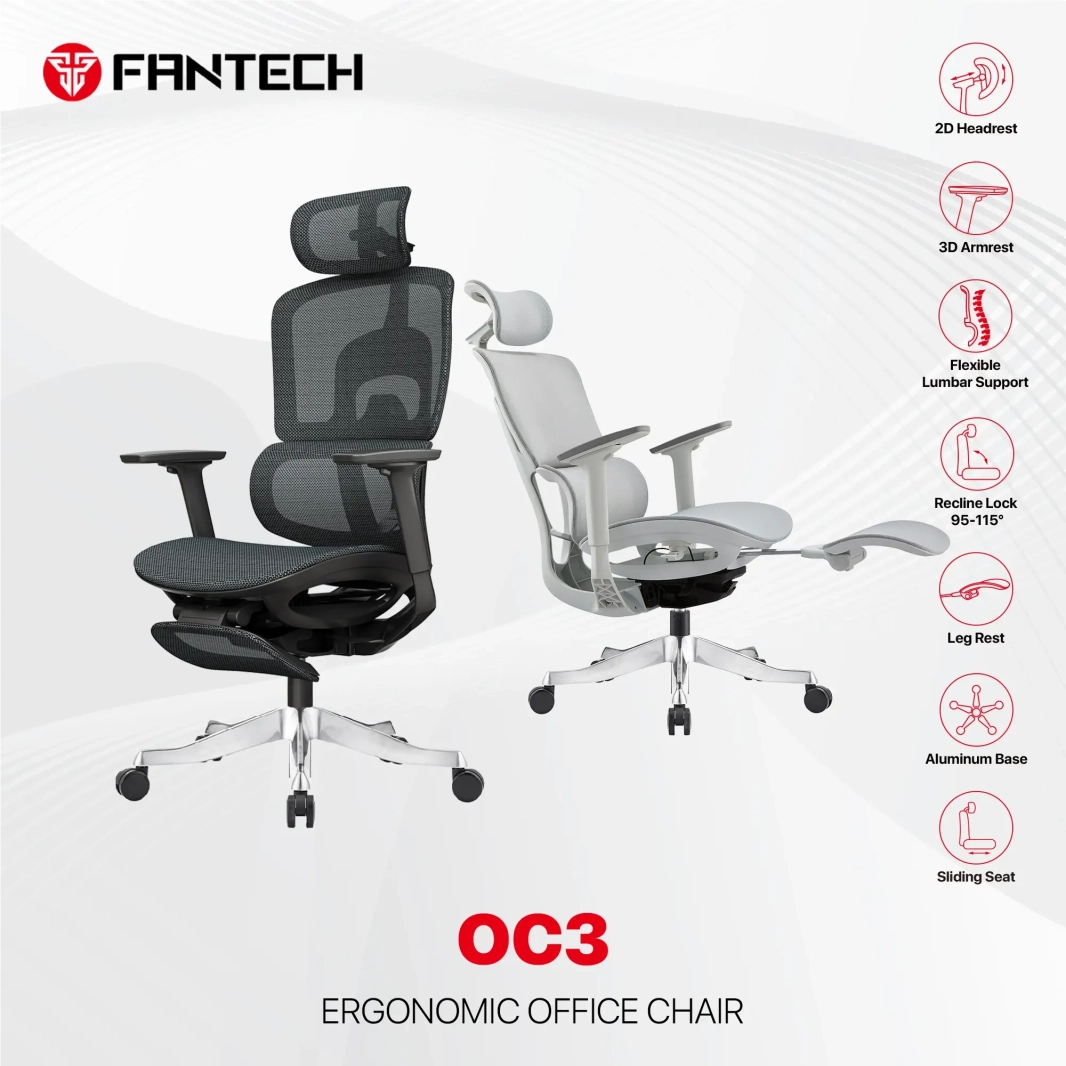 FANTECH OC3 ERGONOMIC OFFICE CHAIR - GREY