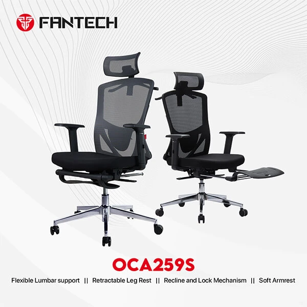 FANTECH OC-A259s OFFICE CHAIR - BLACK ( With Leg Rest)