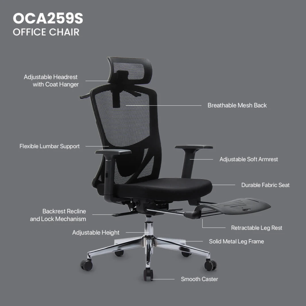 FANTECH OC-A259s OFFICE CHAIR - BLACK ( With Leg Rest)