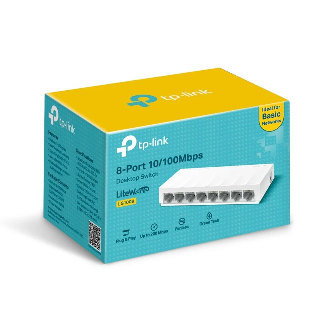 مفتاح شبكة سطح المكتب TP-Link LiteWave LS1008 8 منافذ بسرعة 10/100 ميجابت في الثانية