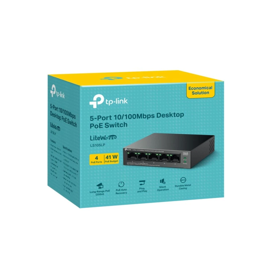 TP-Link LS105LP مفتاح سطح المكتب 5 منافذ 10/100 ميجابت في الثانية مع 4 منافذ PoE