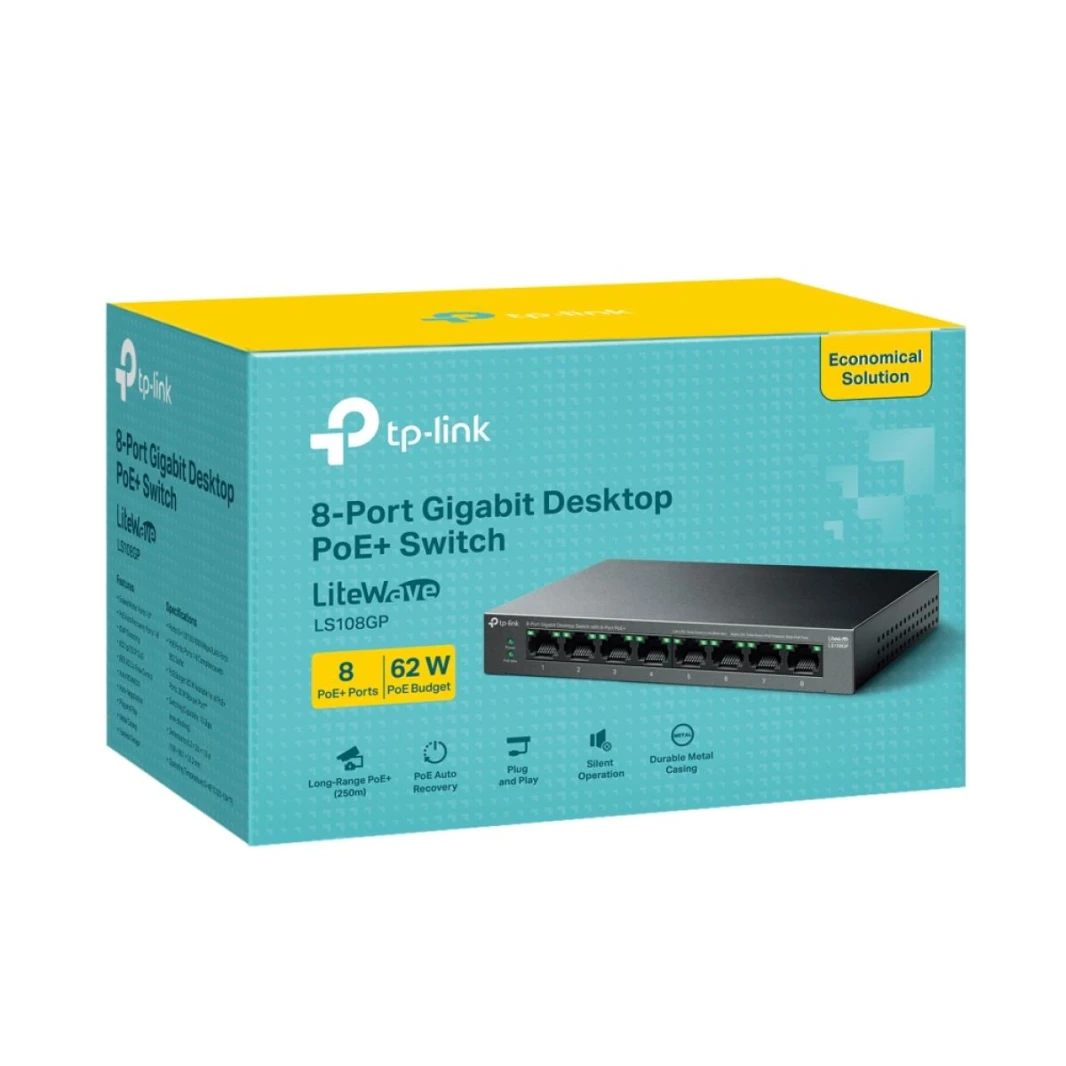 TP-Link LS108GP محول سطح المكتب Gigabit ذو 8 منافذ مع 8 منافذ PoE+