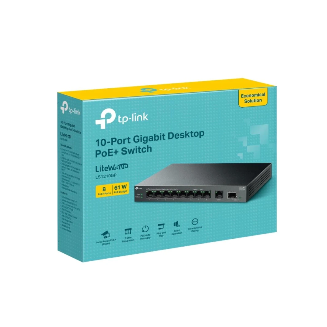 TP-Link LS1210GP محول سطح المكتب Gigabit ذو 10 منافذ مع 8 منافذ PoE+