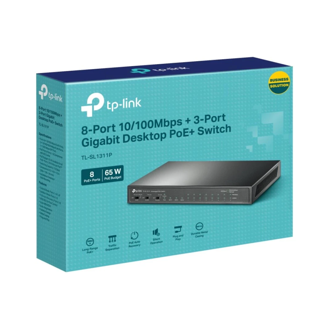 TP-Link TL-SL1311P 8-Port 10/100Mbps + 3-Port Gigabit Desktop Switch مع 8-Port PoE+