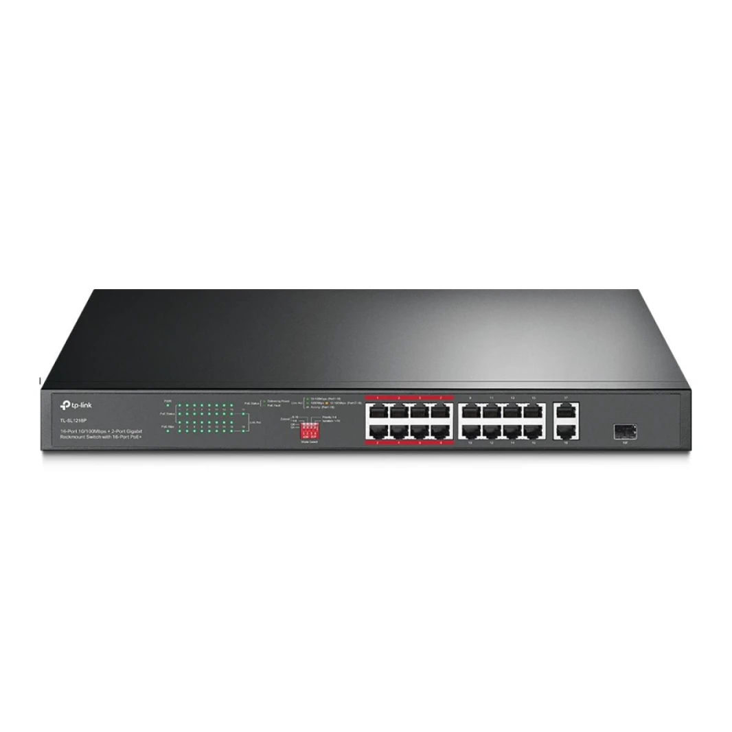 TP-Link TL-SL1218P 16 منفذ 10/100 ميجابت في الثانية + 2 منفذ Gigabit Rackmount Switch مع 16 منفذ PoE+