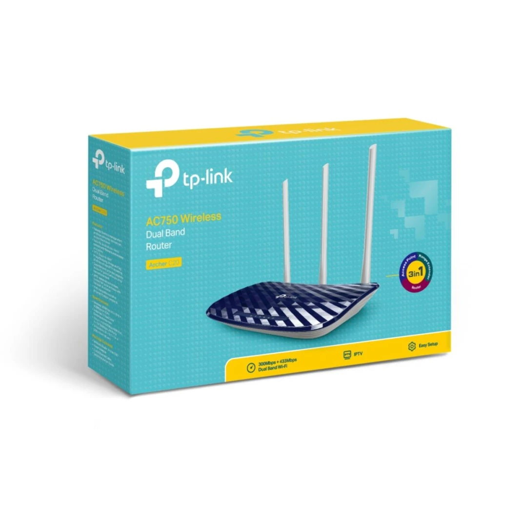 TP-Link Archer C20 AC750 Wireless Dual Band (3in1) - جهاز توجيه وموسع نطاق ونقطة وصول