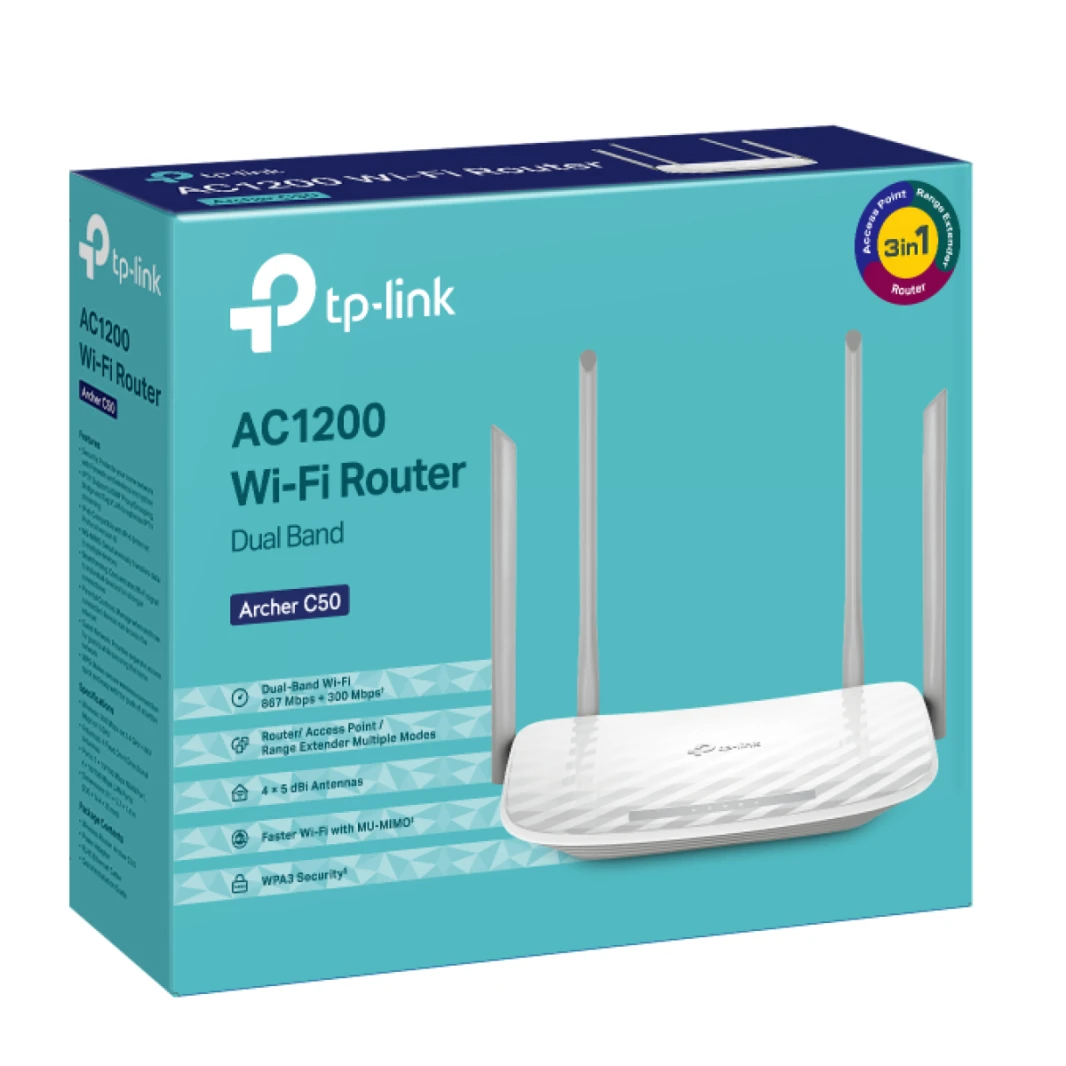 TP-Link Archer C50 AC1200 Wireless Dual Band (3in1) - جهاز توجيه وموسع نطاق ونقطة وصول