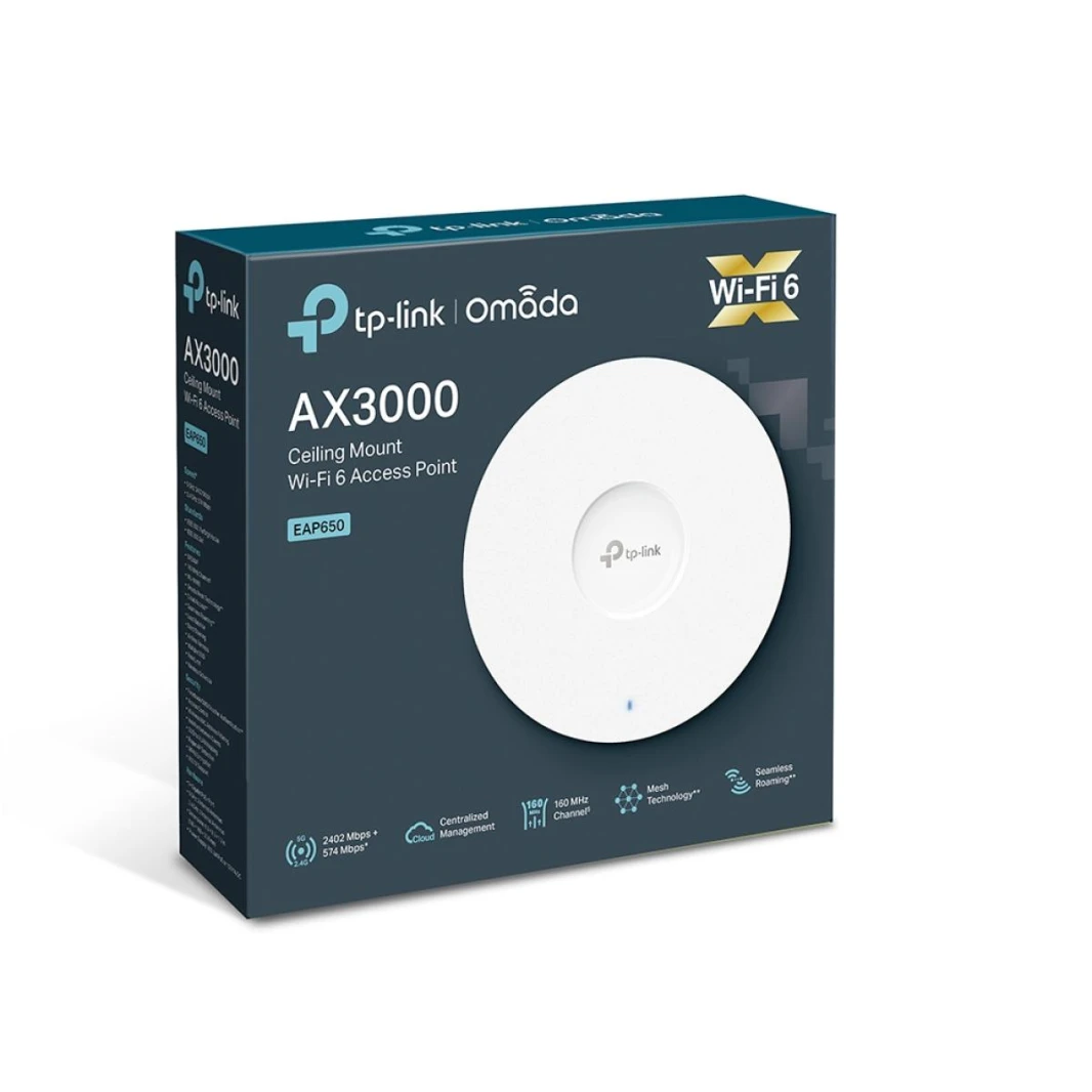 نقطة وصول TP-Link Omada EAP650 AX3000 المثبتة على السقف بتقنية WiFi 6