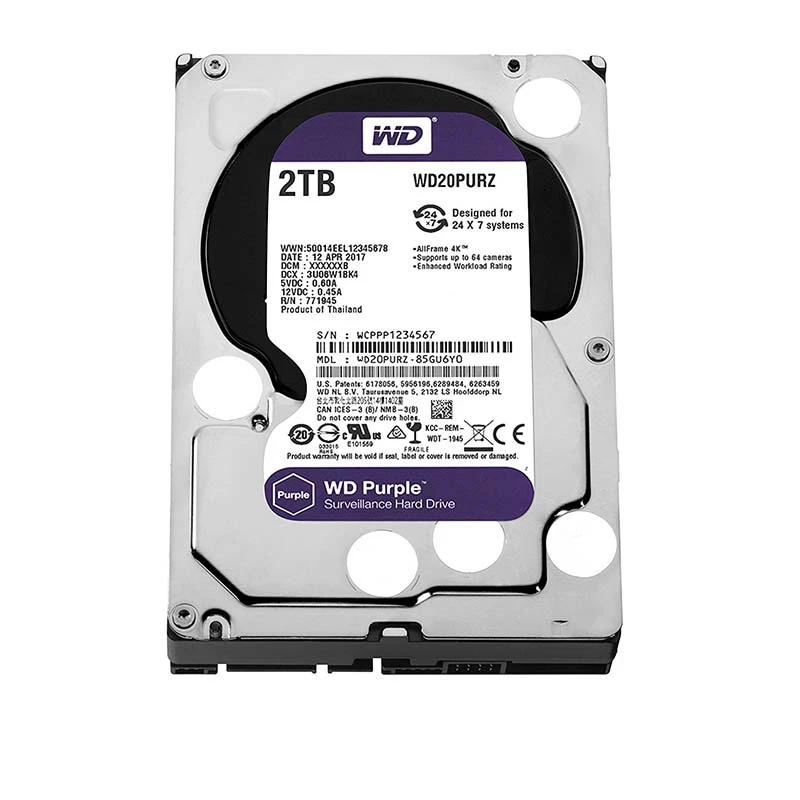 قرص صلب للمراقبة سعة 2 تيرابايت من Western Digital Purple BY HIKVISION (5400 دورة في الدقيقة من الفئة // SATA 6 Gb/s // ذاكرة تخزين مؤقتة 64 ميجابايت // 3.5 بوصة) [WD20PURX]