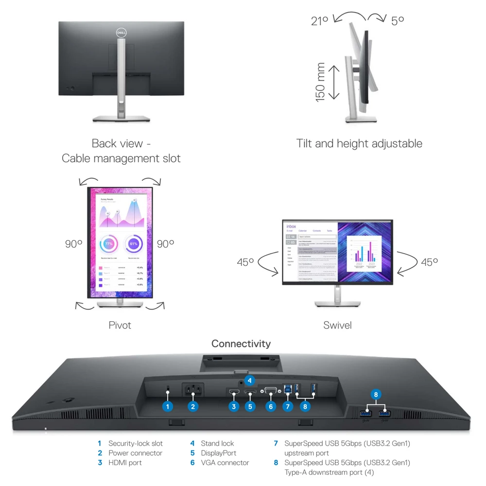 شاشة Dell P2722H مقاس 27 بوصة (IPS / 8 مللي ثانية / مضادة للتوهج / HDMI – منفذ عرض – VGA – USB) (ضمان لمدة 3 سنوات) P2722H 210-AZYZ