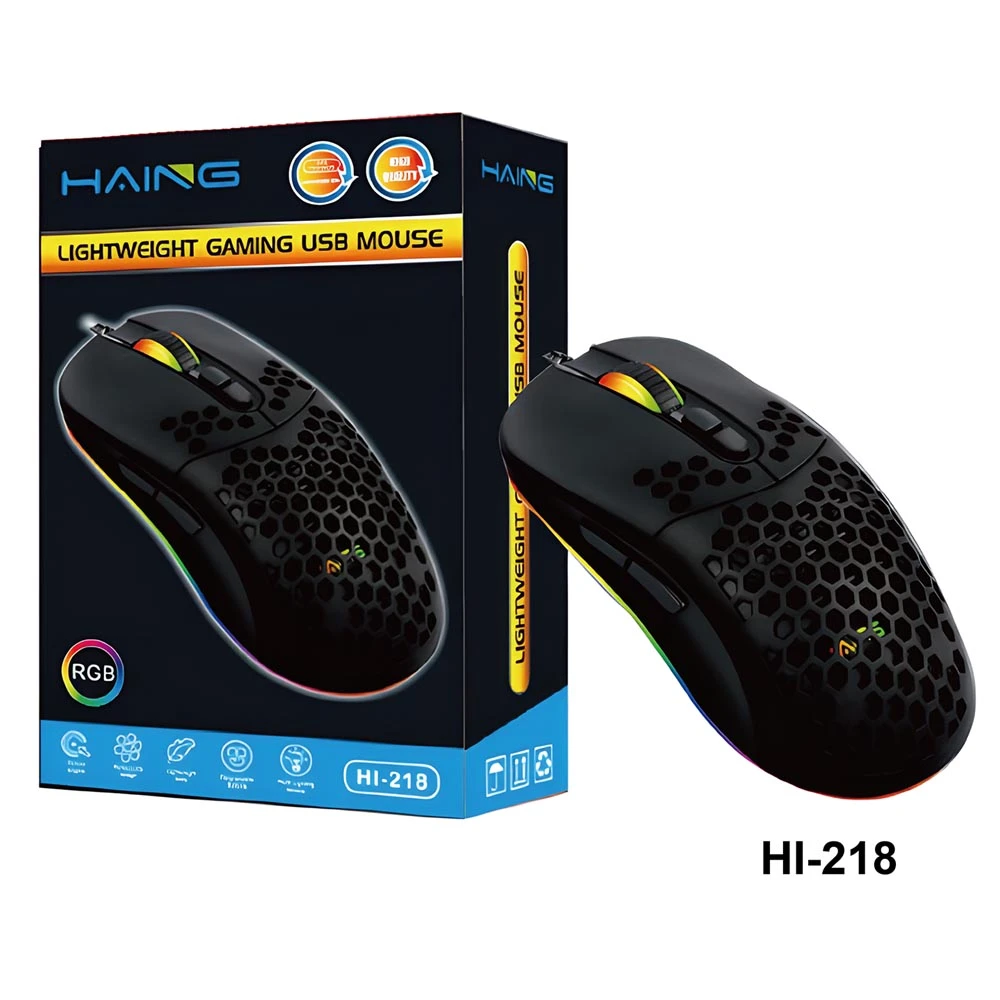 ماوس ألعاب USB RGB من Haing باللون الأسود [ HI-218 ]