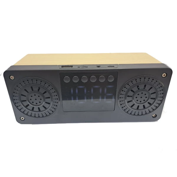 ساعة منبه ومكبر صوت محمول V-C217 – لون خشبي – أوضاع TF/USB/FM Radio