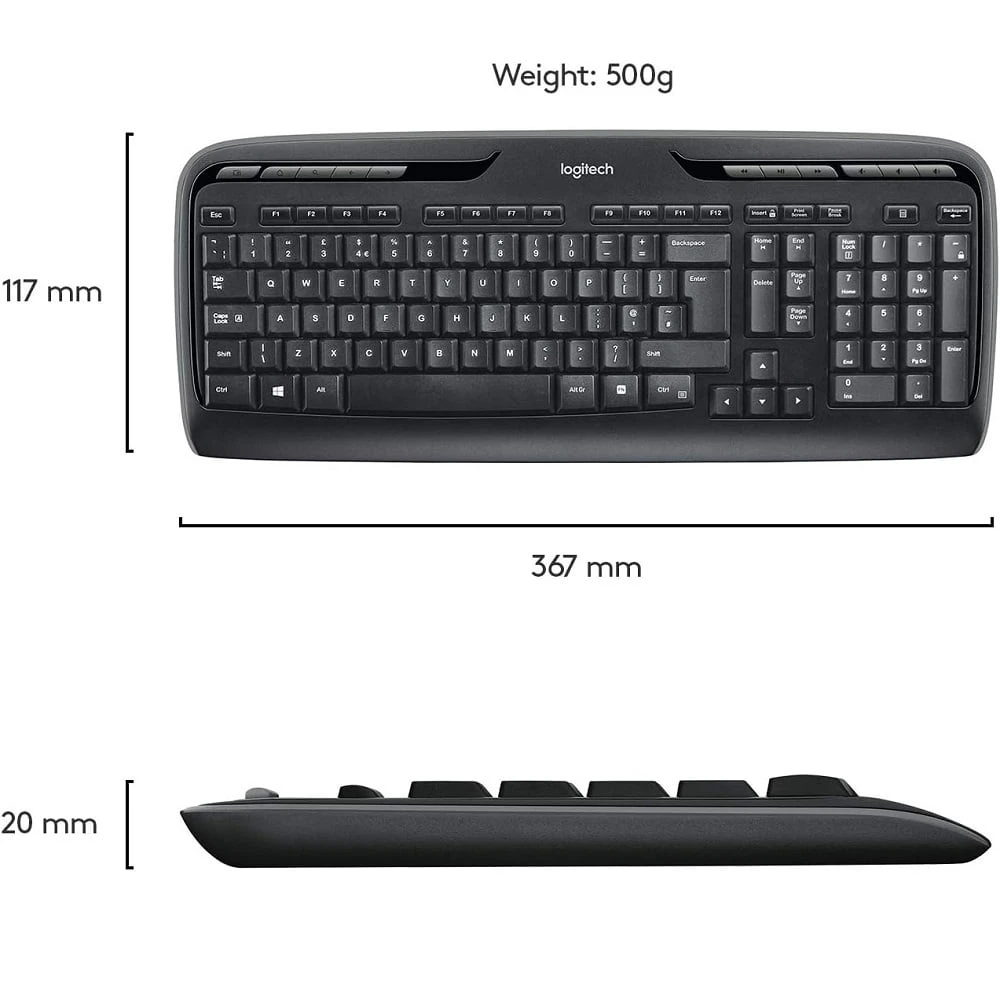 مجموعة لوحة المفاتيح والماوس اللاسلكية Logitech MK330 RF Qwerty باللون الأسود