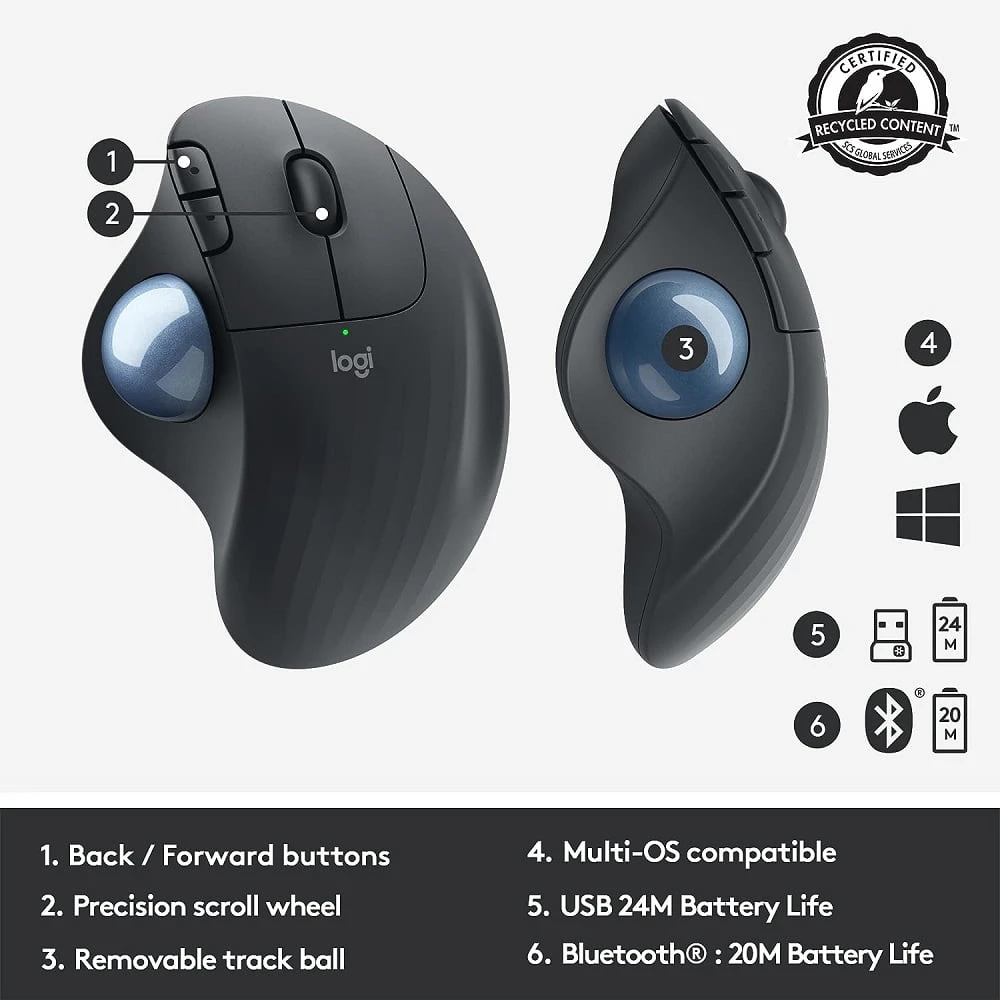 ماوس كرة التتبع اللاسلكية Logitech ERGO M575 910-005869